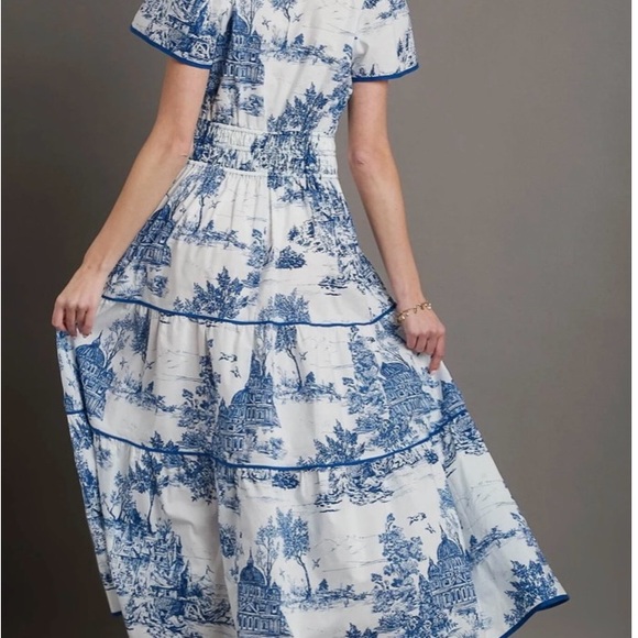 Classic blue & white toile print maxi dress. - Picture 4 of 7
